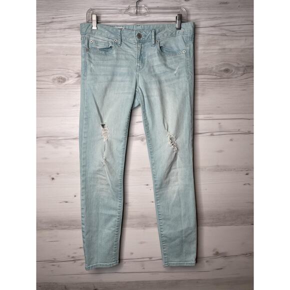 Gap Jeans Womens 27 Light Wash Blue Always Skinny Distressed Denim Stretch Pants - Picture 1 of 13